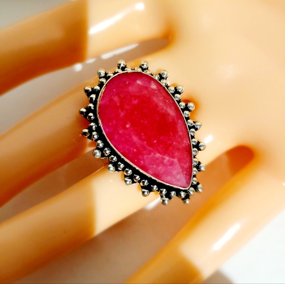Natural Raw Cut Ruby 925 Silver Ring - Picture 5 of 12